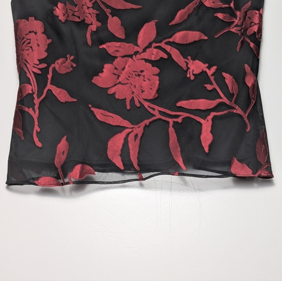 Alex Evenings Metallic Sheer Floral Red Black Burnout Chiffon Jacket & Cami Set - Picture 9 of 16